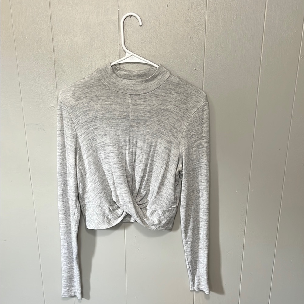 H&M Gray Long Sleeve Crop Tie Front Top
